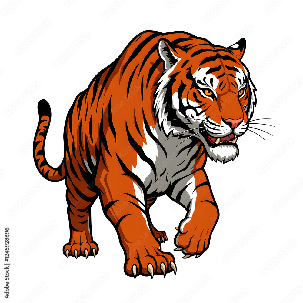 Obraz premium Orange Tiger Walking Forward Aggressive Posture