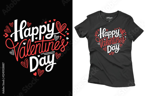 Valentine's Day T-Shirt Design Illustration With Heart Shape For Print, Poster, Card, Mug, Bag, And Invitation.
