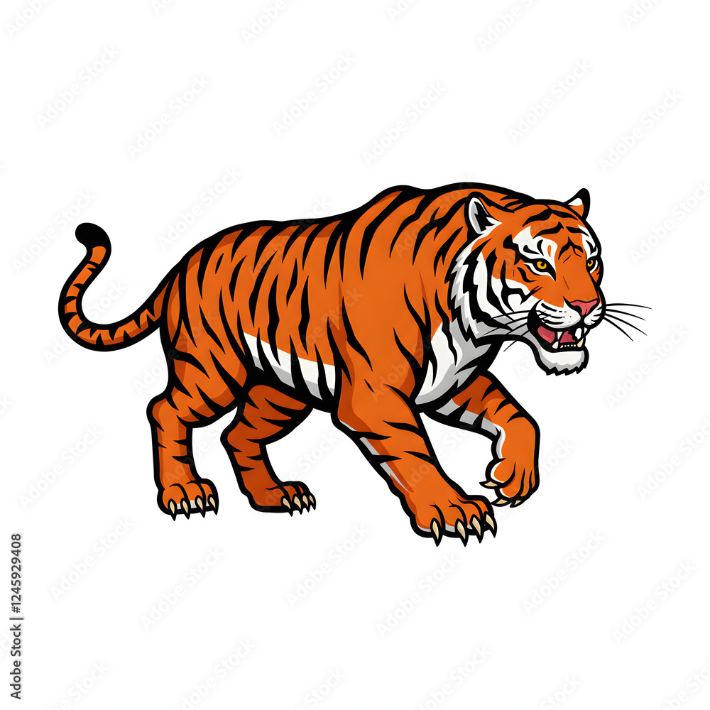Obraz premium Orange Tiger Walking Cartoon Illustration