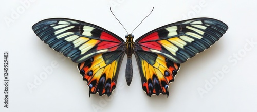 Stunning Ornithoptera croesus lydius butterfly with vibrant colors displayed on a white background for a striking visual appeal.