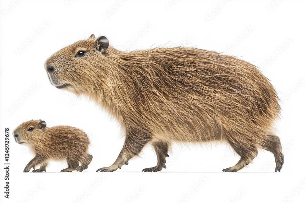 A loving capybara and its baby sit together A loving capybara and its baby sit together