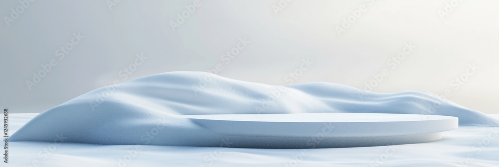 Fototapeta premium Floating wavy podium with soft icy textures creating a serene atmosphere for presentations