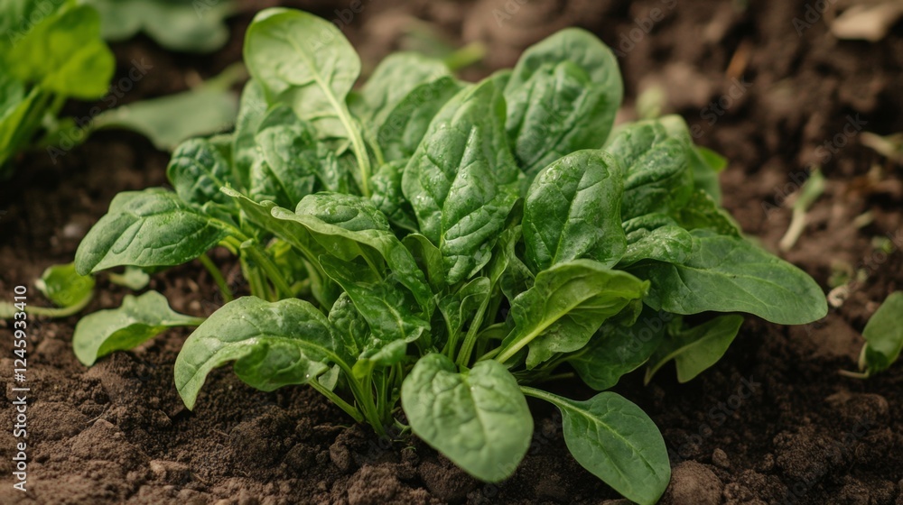 Fresh Spinach Leaves Growing in Soil Fresh Spinach Leaves Growing in Soil