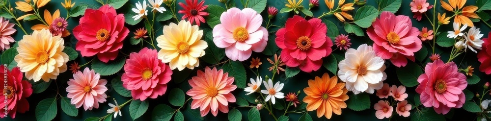 Obraz premium Vintage-inspired artificial flower wall, lush blooms , rose, decoration, texture