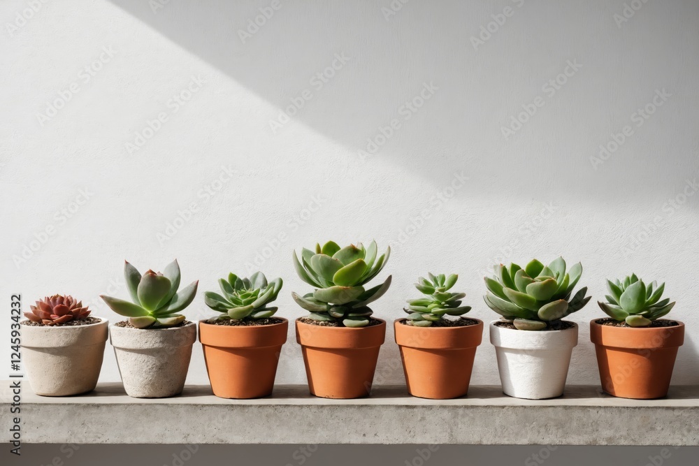 Obraz premium Row of assorted potted succulents