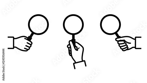 ルーペを持つ手のアイコンセット_Clip art of hand holding magnifying glass