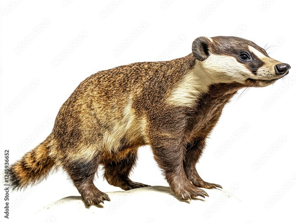 Fototapeta premium Taxidermy badger in defensive posture studio setting high-resolution image isolated background artistic perspective