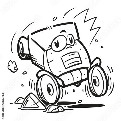 Cartoon vehicle in motion, struggling over obstacles. coloring page for kids. KDP
