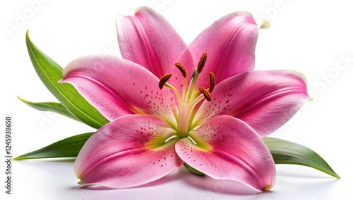 Elegant pink lily, isolated, perfect for culinary garnish; a beautiful bloom, food photography ready.