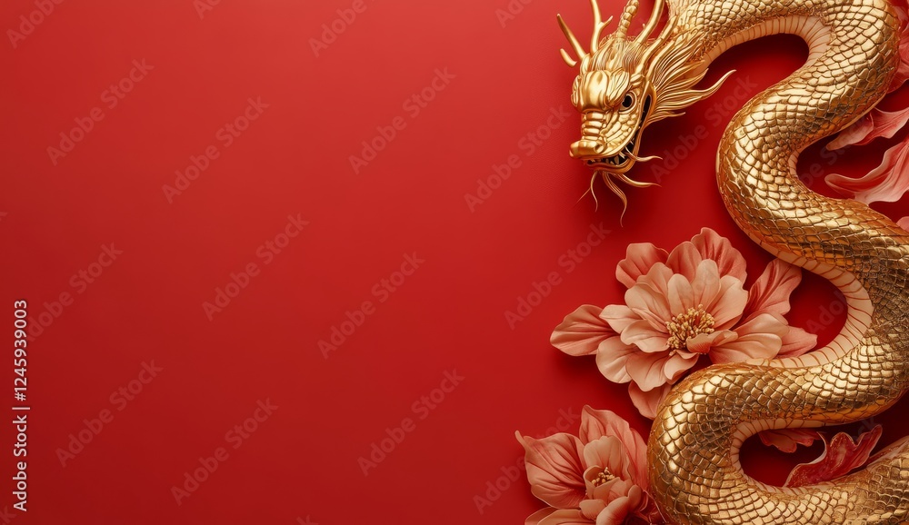 Obraz premium luxury red and gold Chinese dragon new year background with copy space for text, snake year 