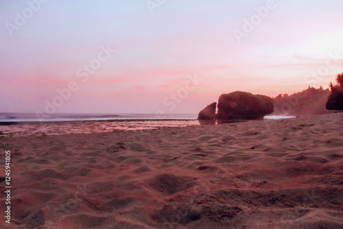 Sunset on the southern coast of the island in Indonesia