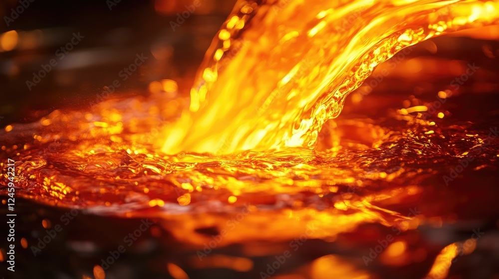 Molten metal being poured into molds in a foundry, glowing orange and red as it flows from the furnace, showcasing the power and heat of industrial metalworking. Molten metal being poured into molds in a foundry, glowing orange and red as it flows from the furnace, showcasing the power and heat of industrial metalworking.