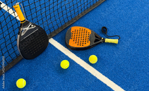 Bild auf Leinwand padel tennis racket sport court and balls