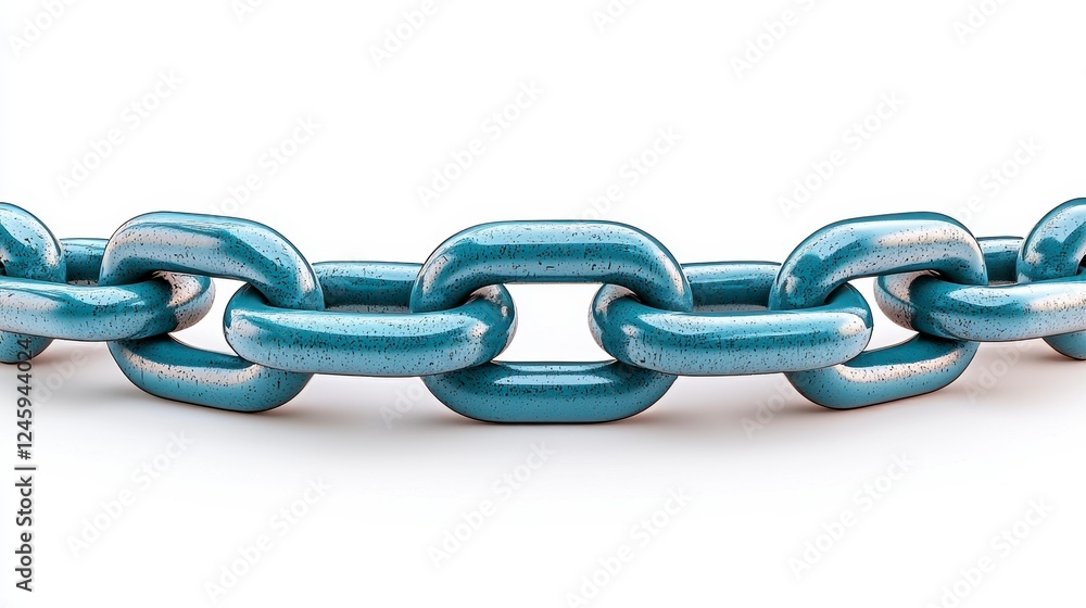 Fototapeta premium Close-up view of a light blue glossy chain displaying interconnecting links against a plain white background