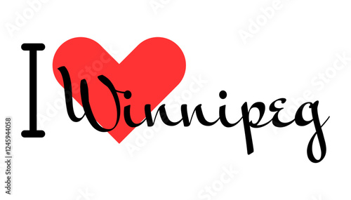 I love Winnipeg, city of Canada. Hand drawn letters with red heart. Vector illustration lettering, modern design