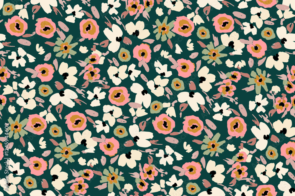 Fototapeta premium Cute seamless pattern with tiny flowers.