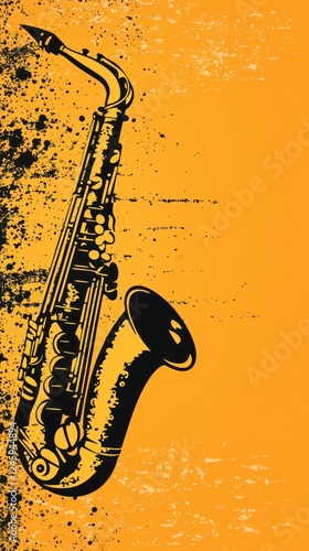 Saxophone music poster, grunge background, jazz concert
