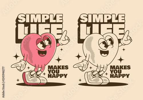 Happy heart character in happy dance illustration in 2 color versions