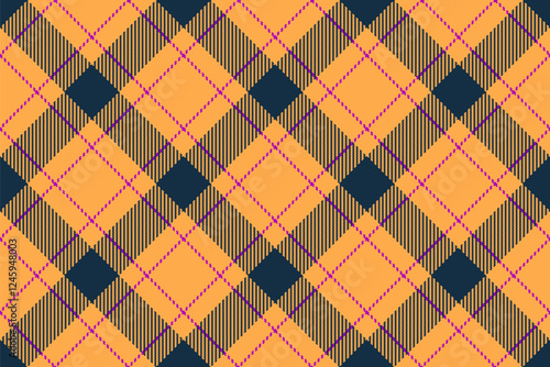 Old-fashioned pattern texture check, official tartan vector fabric. Messy plaid seamless textile background in orange and dark colors.