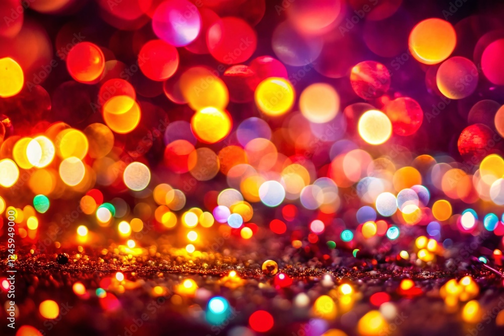 Macro Abstract Colorful Bokeh Lights on Dark Red Background - Stock Photo Macro Abstract Colorful Bokeh Lights on Dark Red Background - Stock Photo