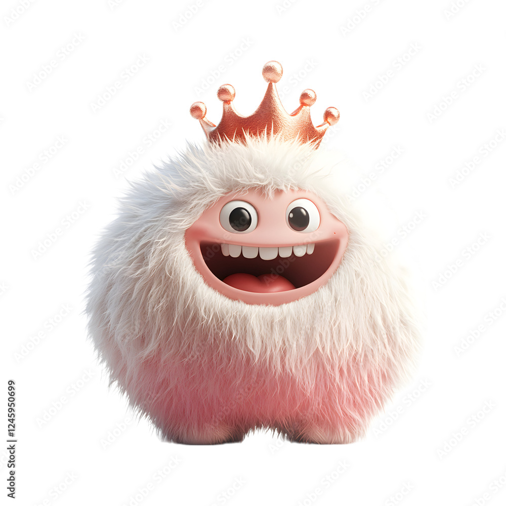 Fluffy 3D Cartoon Character with Glowing Crown Isolated on Transparent Background Fluffy 3D Cartoon Character with Glowing Crown Isolated on Transparent Background