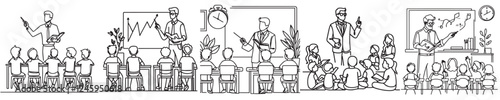 set continuous line teacher teaching his students