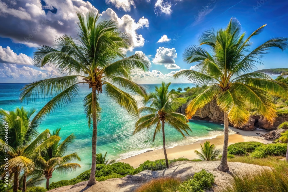 Lush Bermuda palms sway in the Atlantic breeze, a tropical paradise captured in vibrant travel photography. Lush Bermuda palms sway in the Atlantic breeze, a tropical paradise captured in vibrant travel photography.
