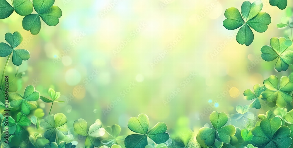 Lush green clover leaves growing in the forest, St. Patrick's Day celebration or spring season concept. nature and a forest Lush green clover leaves growing in the forest, St. Patrick's Day celebration or spring season concept. nature and a forest