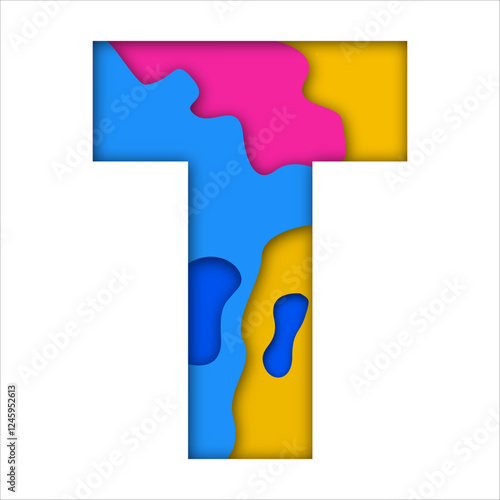 Wallpaper Mural Letter T in paper cut style. Colorful font. Vector illustration. Torontodigital.ca