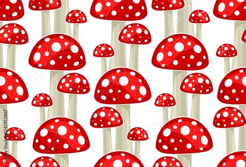 Seamless background with red forest mushrooms.