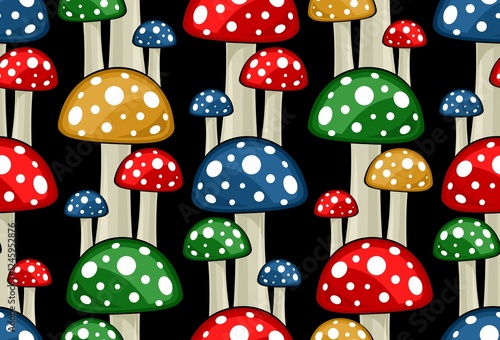 Seamless background with color forest mushrooms.