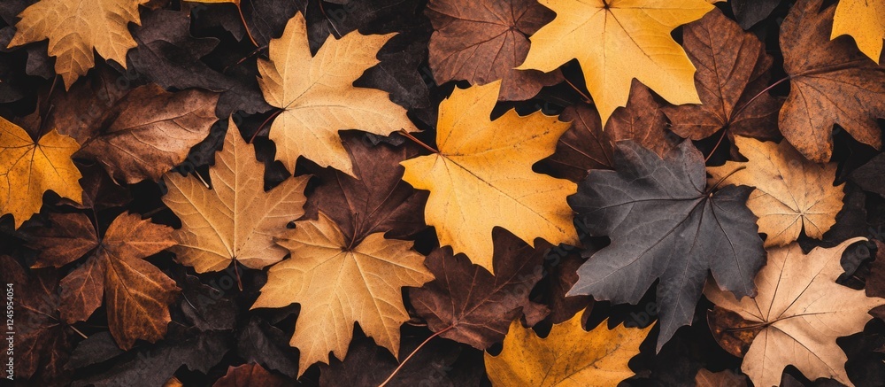 Vibrant autumn leaves in yellow and brown hues scattered on the ground ideal for seasonal marketing and fall-themed design projects. Vibrant autumn leaves in yellow and brown hues scattered on the ground ideal for seasonal marketing and fall-themed design projects.