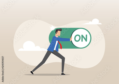 Smart businessman push setting button switch to on position