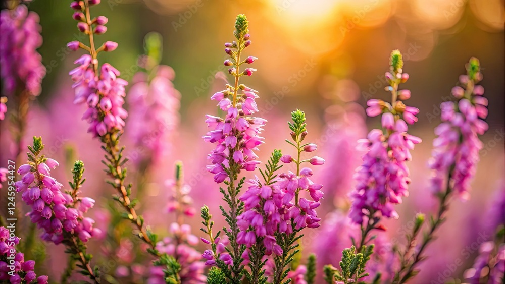 Obraz premium Minimalist purple Erica flowers bloom, showcasing nature's botanical beauty.