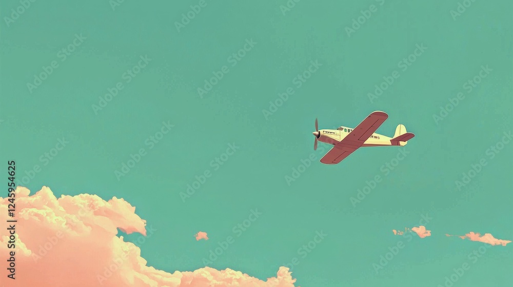 © Darya - Small airplane flying in the sky. the airplane is white with a red stripe on the side and has two propellers. it is flying towards the right side of the image. © Darya - Small airplane flying in the sky. the airplane is white with a red stripe on the side and has two propellers. it is flying towards the right side of the image.