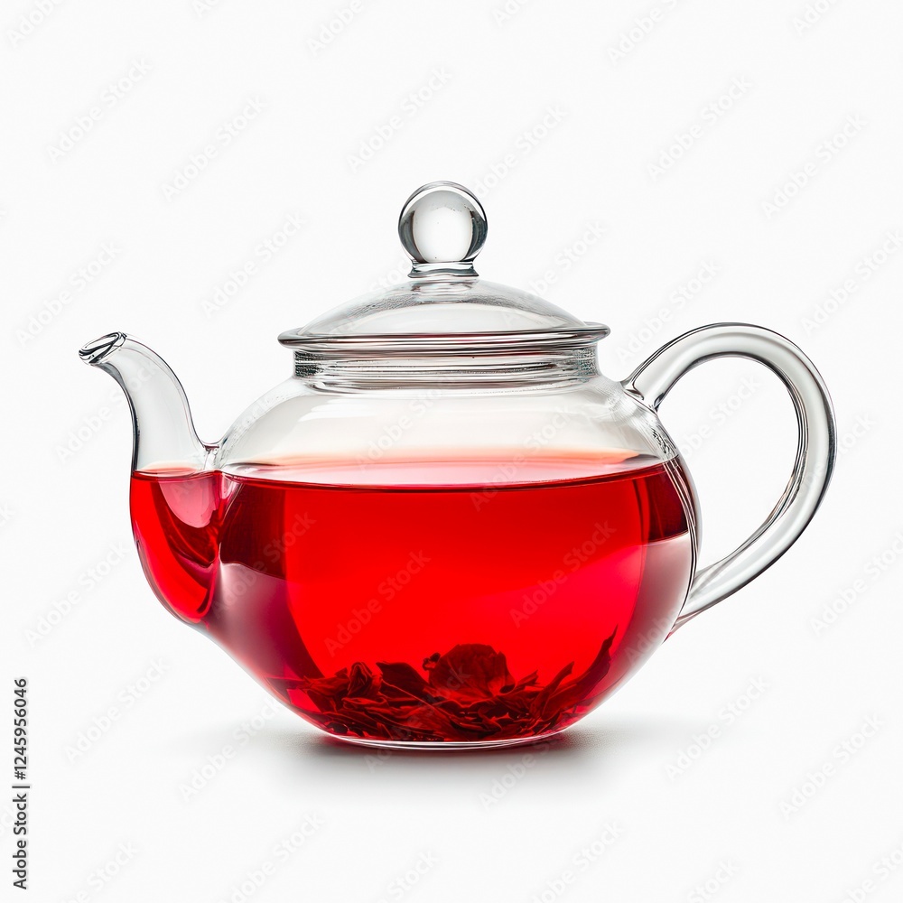 Glass teapot of floral red tea isolated on white background. Glass teapot of floral red tea isolated on white background.