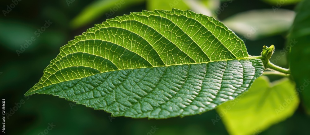 Detailed closeup of a vibrant green plant leaf showcasing intricate vein patterns and texture in a natural outdoor setting. Detailed closeup of a vibrant green plant leaf showcasing intricate vein patterns and texture in a natural outdoor setting.