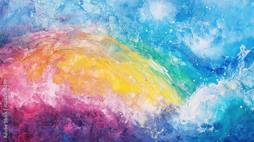 Fototapeta premium Abstract acrylic painting with vibrant rainbow hues and dynamic brushstrokes on canvas