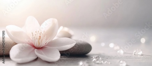 Spa Massage Treatment with Flower and Stones for Relaxation and Wellness in Serene Environment with Space for Text