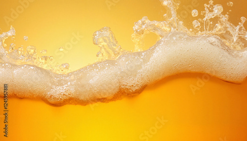 Bubbling beer foam glistening in golden light, refreshing indulgence, Octoberfest theme