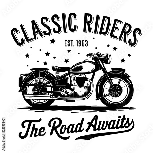 Classic Riders T-Shirt Design - The Road Awaits with Timeless Motorcycle Graphics, Established in 1963, Perfect for Motorcycle Enthusiasts Who Love to Hit the Open Road