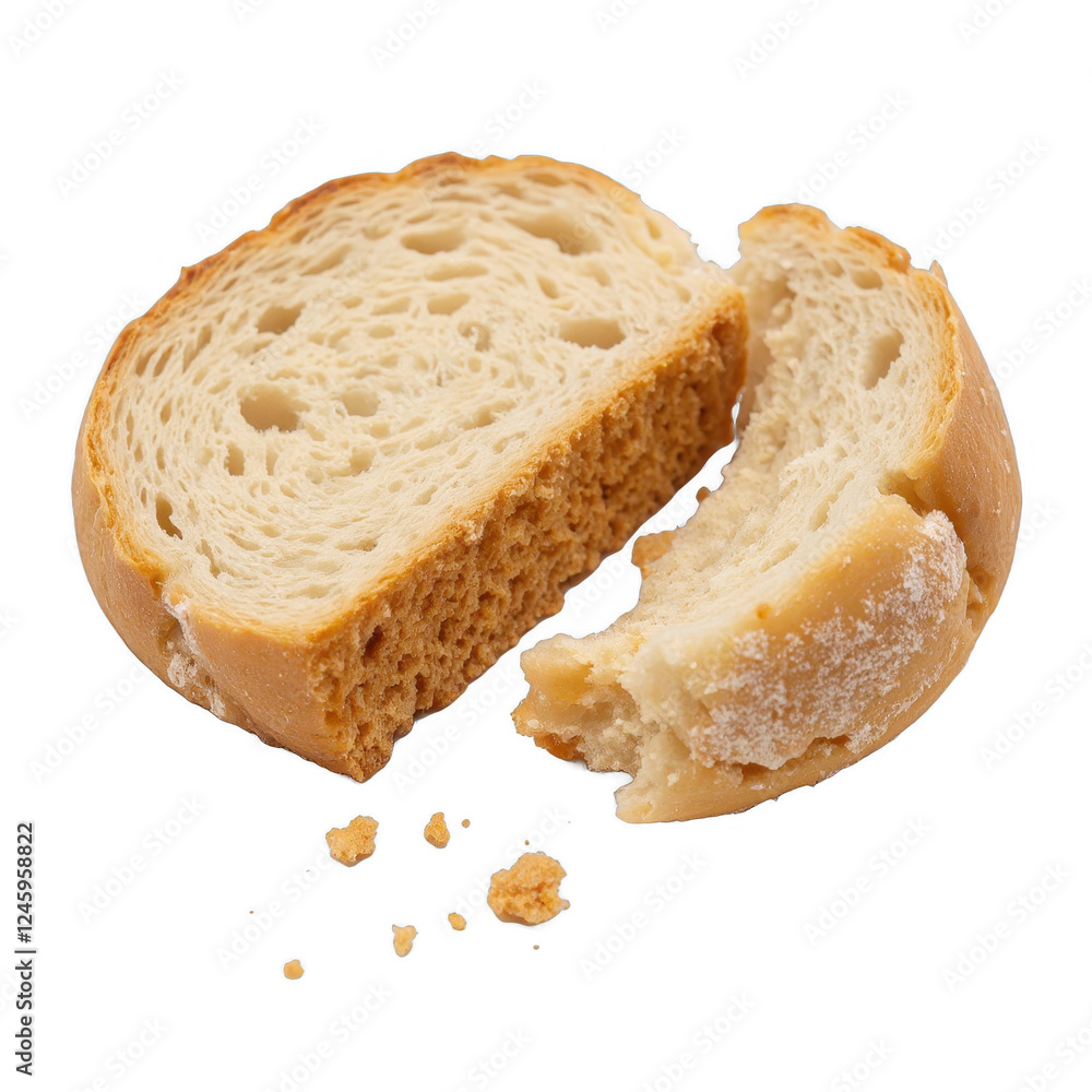 Freshly baked bread loaf, golden crust with a soft interior, garnished with nuts, ideal for breakfast or sandwiches. Isolated on white background or PNG Freshly baked bread loaf, golden crust with a soft interior, garnished with nuts, ideal for breakfast or sandwiches. Isolated on white background or PNG