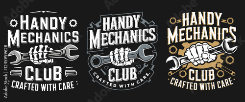 Handy Mechanics Club T-Shirt Design - Crafted with Care Featuring Bold Graphics of Wrenches and Tools, Perfect for Mechanics and DIY Enthusiasts Who Love Their Craft