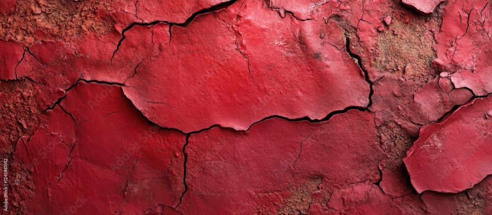 Naklejka premium Viva Magenta 2023 Color Inspiration with Dry Earth Texture Featuring Cracks and Scratches for Creative Design Backgrounds