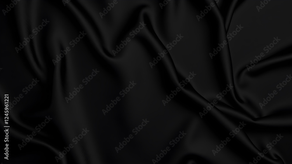 Black silk satin surface. Dark elegant background with space for design. Text or product. Table top view. Flat lay. Template. Empty. Creases in fabric. Folds. Generative AI Black silk satin surface. Dark elegant background with space for design. Text or product. Table top view. Flat lay. Template. Empty. Creases in fabric. Folds. Generative AI