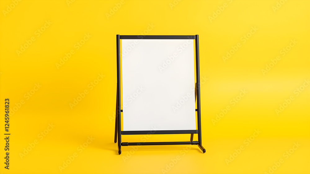 Black stand on yellow background, space for text. Stylish presentation for product. Generative AI Black stand on yellow background, space for text. Stylish presentation for product. Generative AI