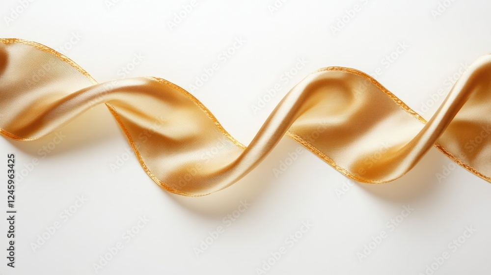 Golden Satin Ribbon Shaped as DNA Helix on White Background with Space for Text Input Golden Satin Ribbon Shaped as DNA Helix on White Background with Space for Text Input