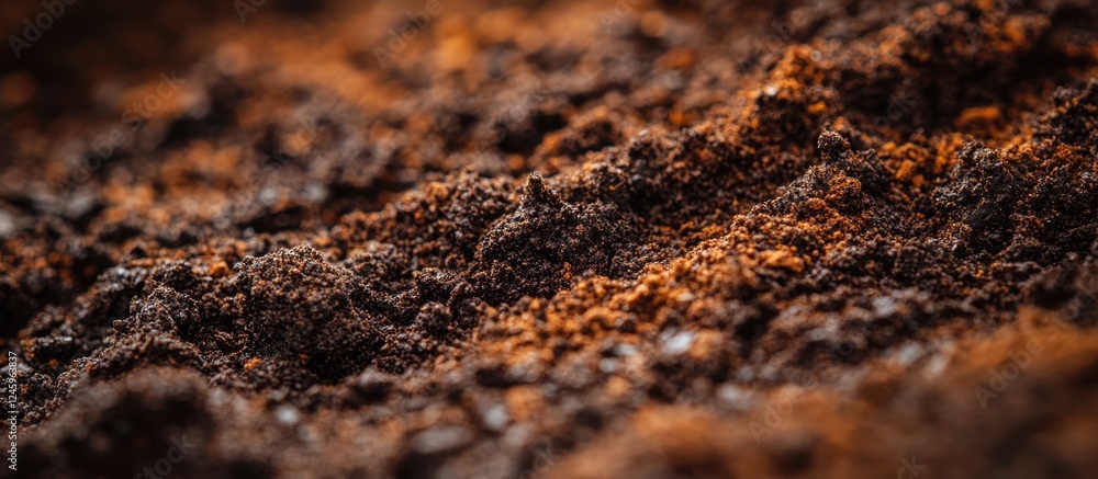 Macro closeup of dry potting soil showing intricate patterns suitable for gardening backgrounds and depicting fertile earth textures. Macro closeup of dry potting soil showing intricate patterns suitable for gardening backgrounds and depicting fertile earth textures.