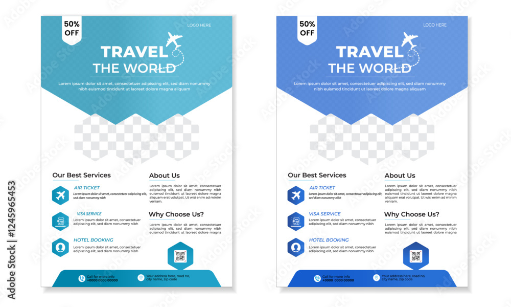Modern A4 travel flyer or brochure template design for travel agency with ellipse and polygon shape Modern A4 travel flyer or brochure template design for travel agency with ellipse and polygon shape