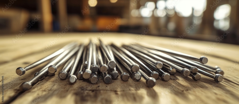 Durable concrete nails arranged neatly on a wooden surface ideal for construction projects showcasing strength and reliability. Durable concrete nails arranged neatly on a wooden surface ideal for construction projects showcasing strength and reliability.